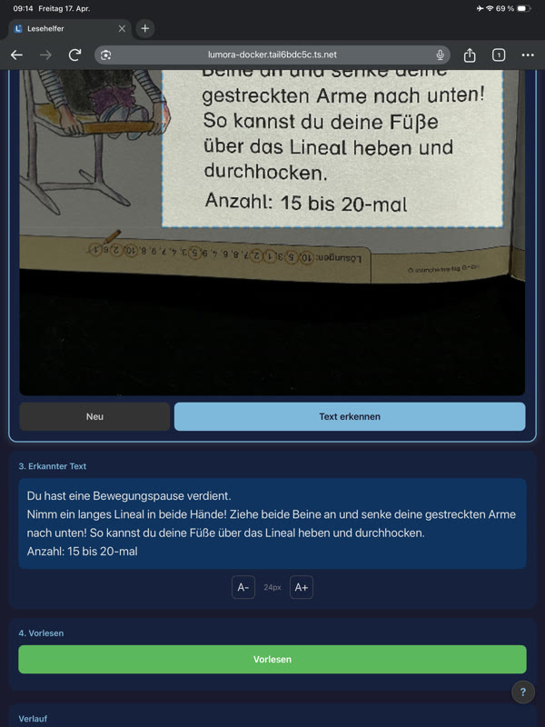 Erkannter Text wird groß angezeigt